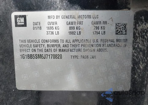 2018 Chevrolet Cruze Ls Manual z USA, uszkodzony, nr VIN 1G1BB5SM6J7170820